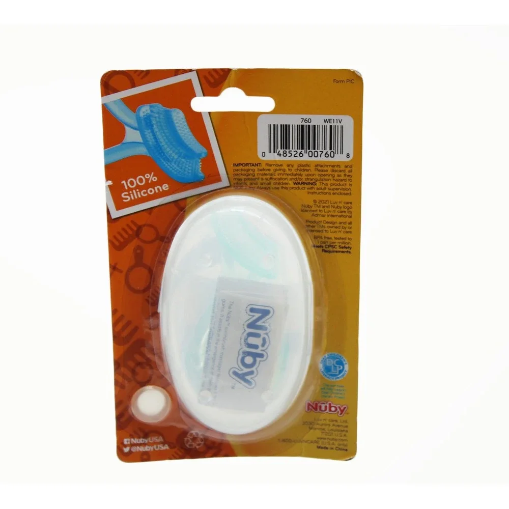Nuby Toothbrush Massager 3m+ Extra Soft Silicone BPA Free with Case Aqua Blue